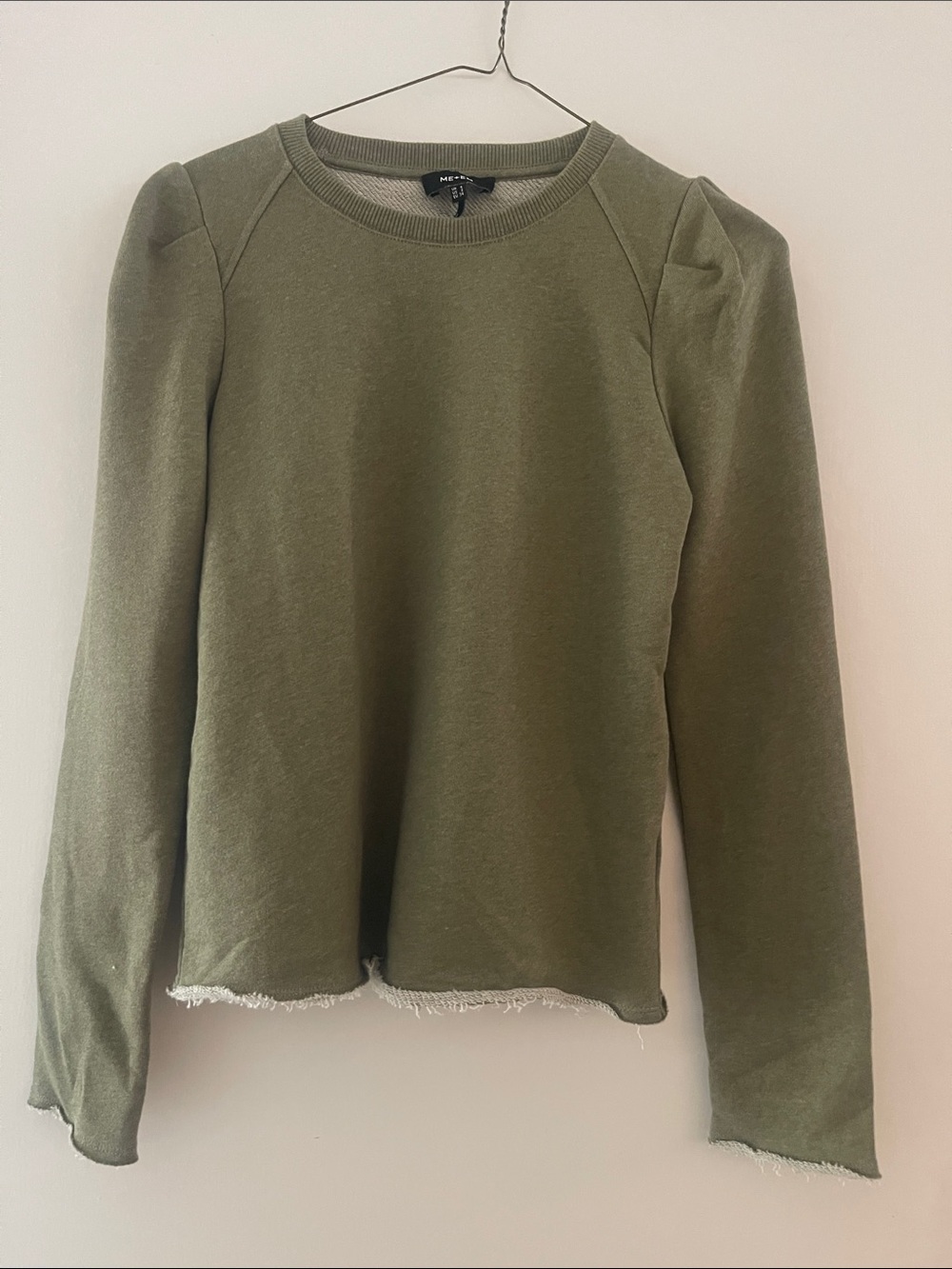 ME+EM Olive Puff-Sleeve Crewneck Sweatshirt
